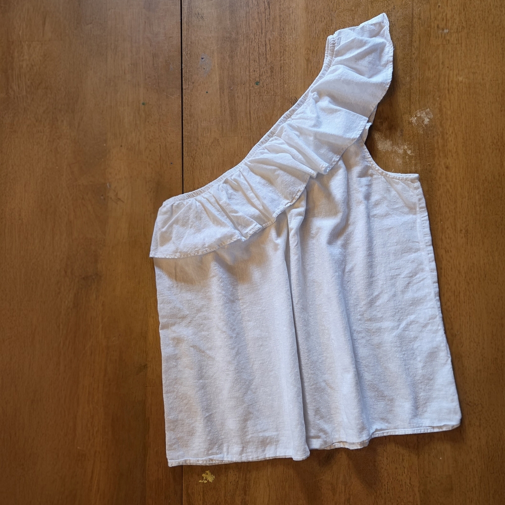 Old Navy White Ruffle One-Shoulder Top